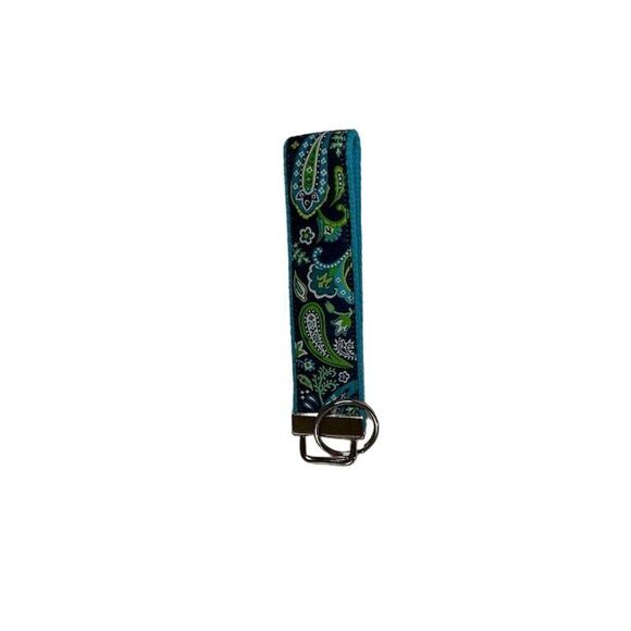 Blue Paisley Key Fob Wristlet Keychain Unisex Cotton - Picture 2 of 3